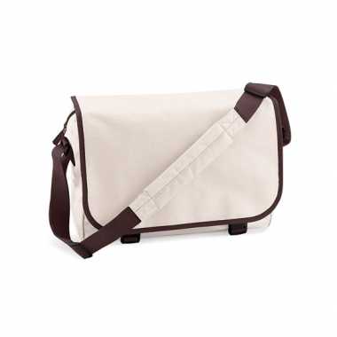 Beige messenger documententas met schouderband